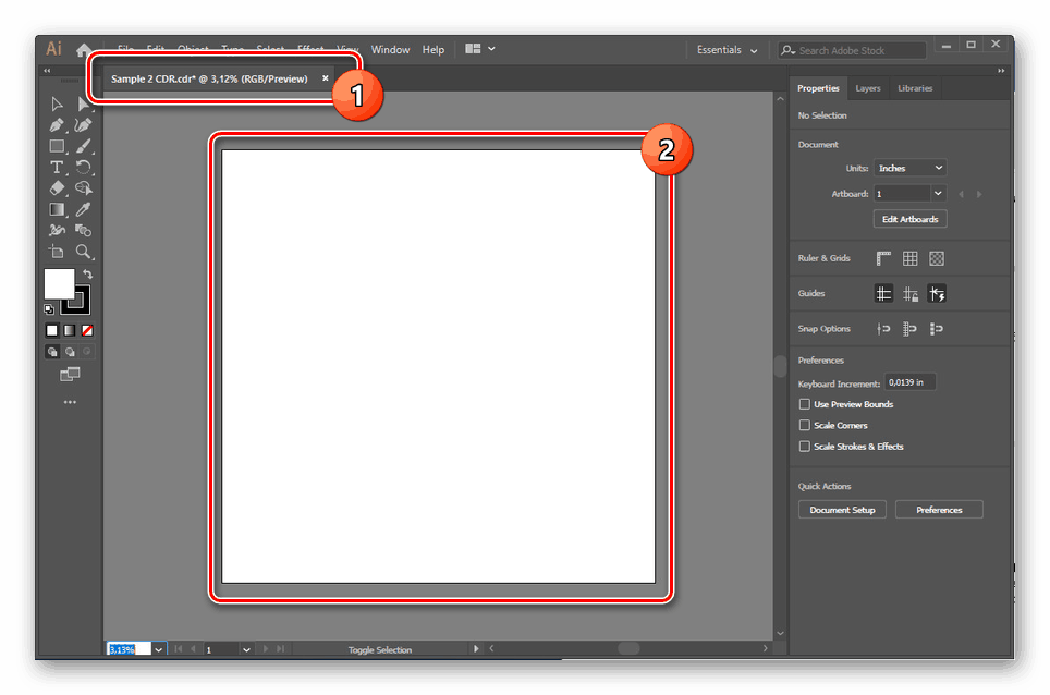 Primer nepravilnega prenosa CDR-ja v Adobe Illustrator