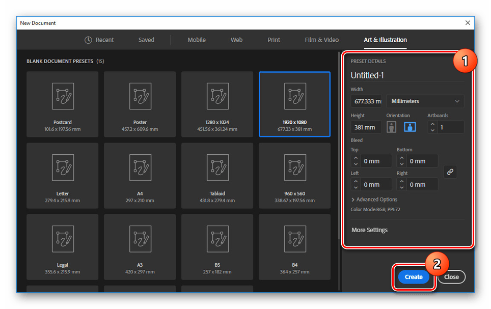 Ustvarjanje nove datoteke v programu Adobe Illustrator