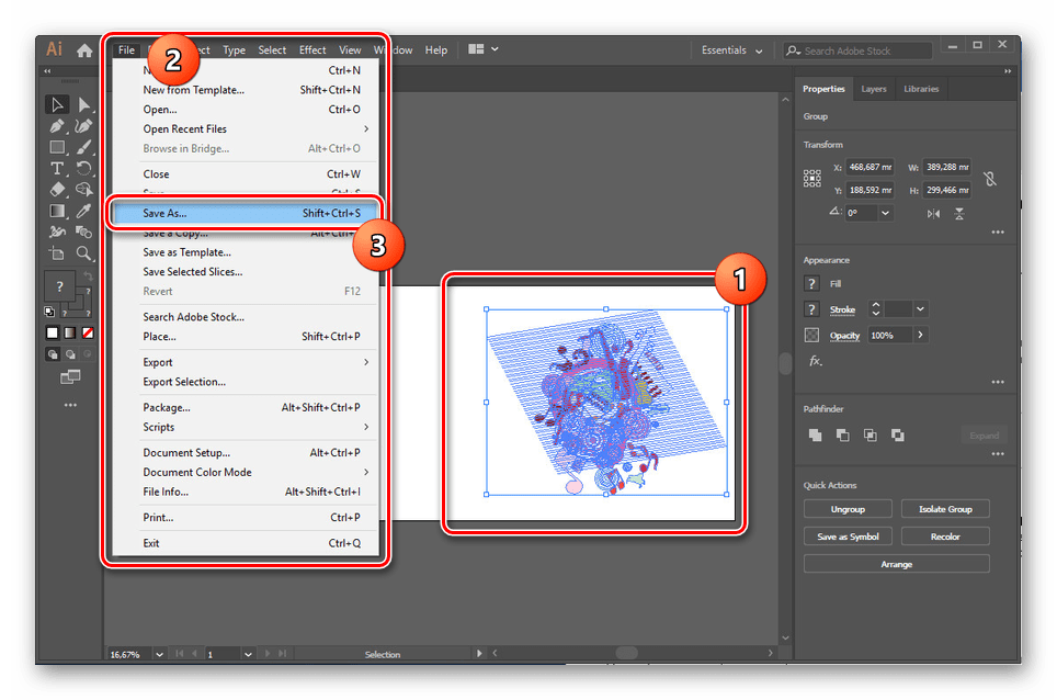 Prehod, da shranite AI v Adobe Illustrator