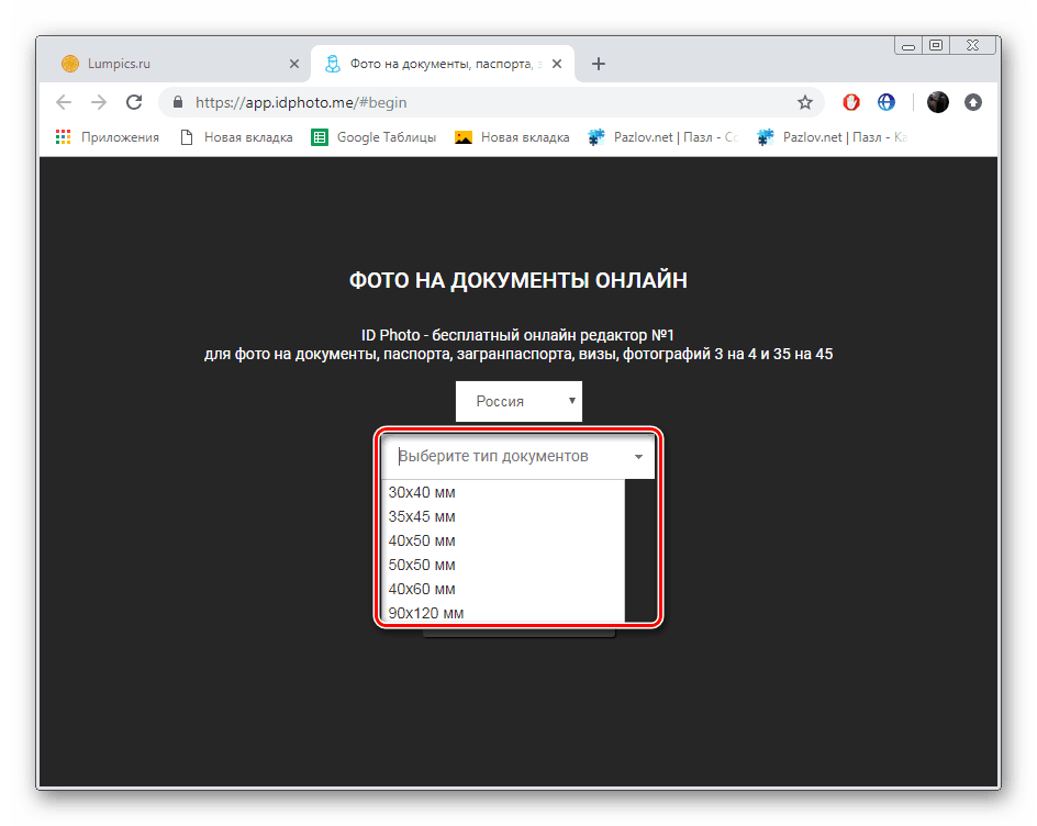 Wybierz rozmiar zdjęcia na stronie internetowej IDphoto