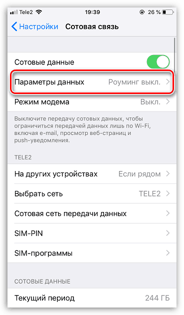 معلمات البيانات الخلوية على iPhone