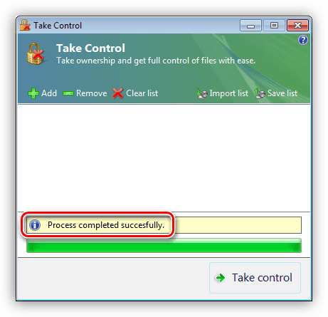 دریافت موفقیت آمیز حقوق برای تغییر فایل سیستم در ابزار Take Control