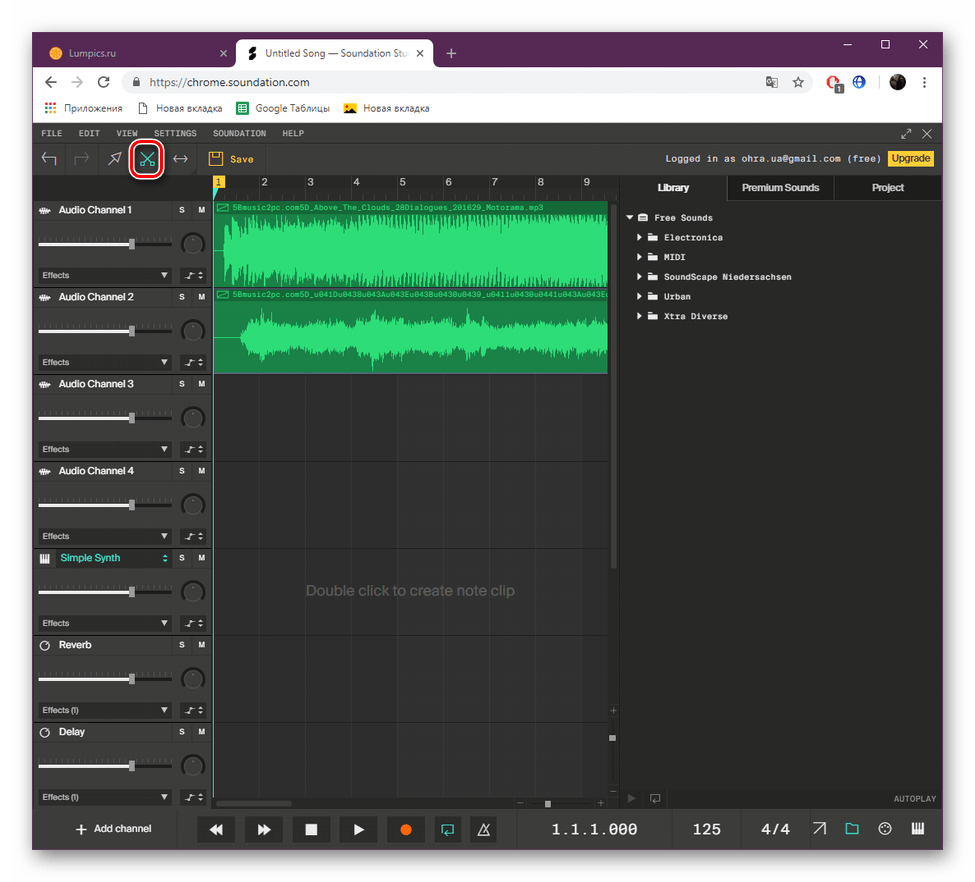Vyberte nástroj na orezanie na webovej lokalite Soundation.