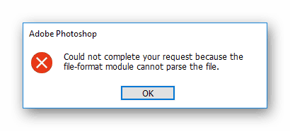 Primjer pogreške otvaranja DNG-a u programu Adobe Photoshop