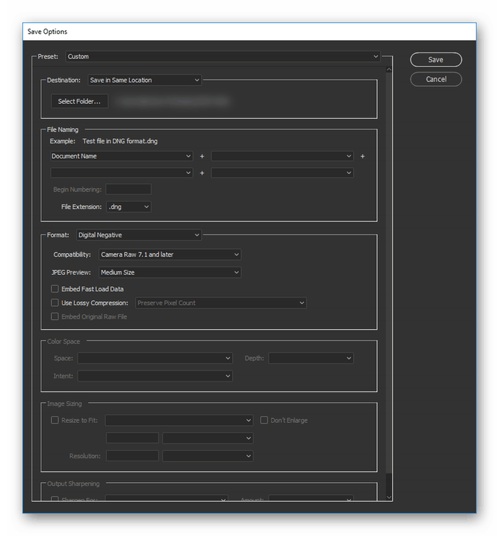 Mogućnost spremanja DNG datoteke u Adobe Photoshopu