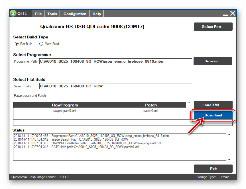 Lenovo A6010 початок прошивки або відновлення через QFIL