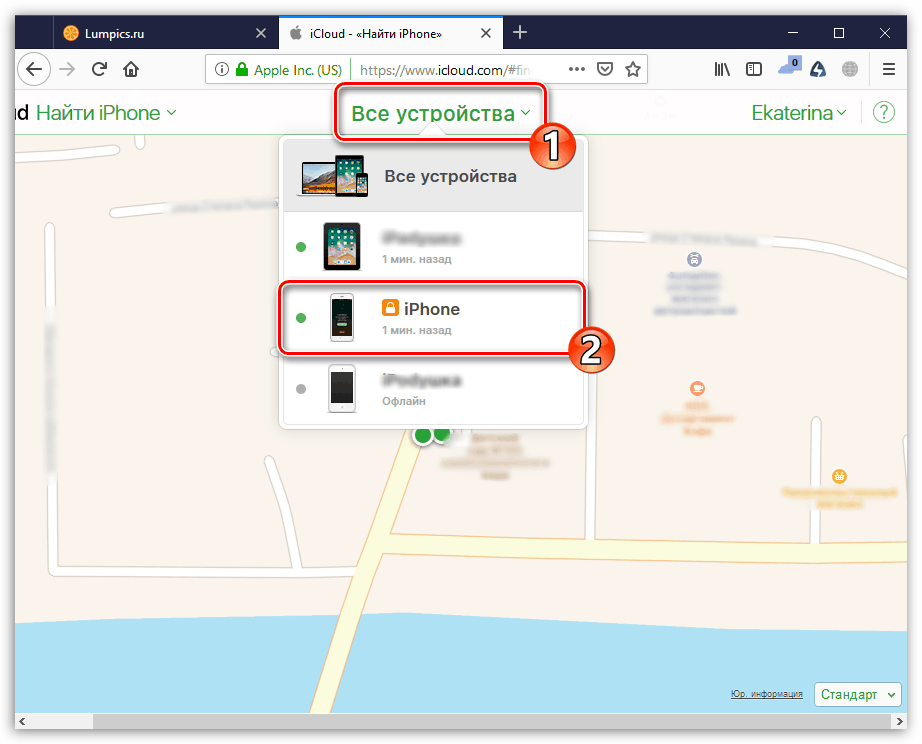 Търсете по iPhone картата на уеб сайта iCloud