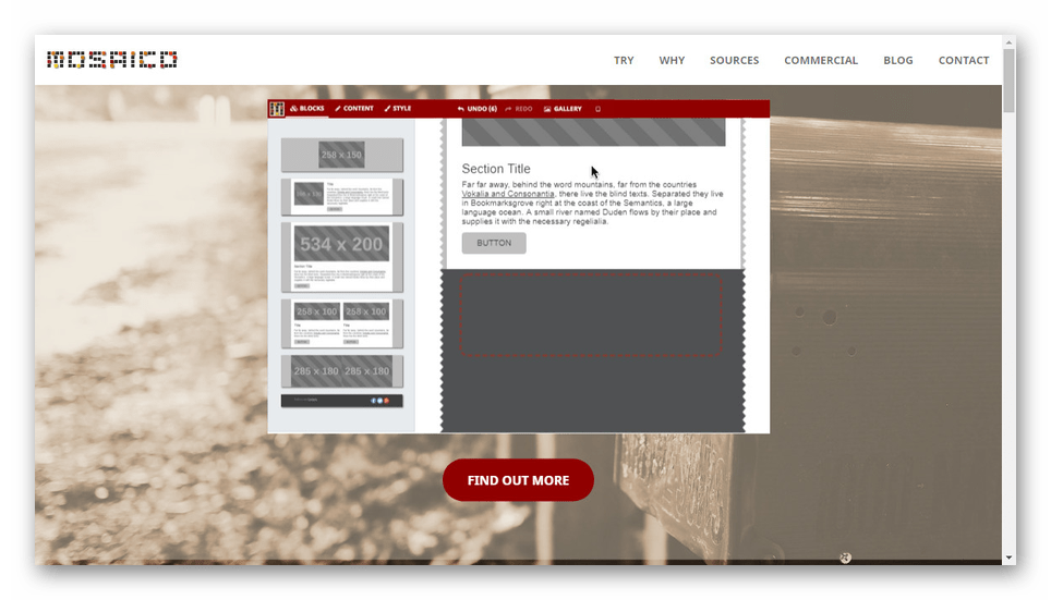 Mosaico Email Constructor Úvodná stránka