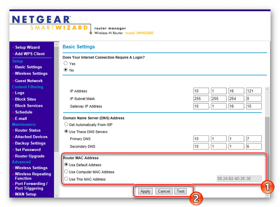 Izbira naslova MAC za usmerjevalnik NETGEAR