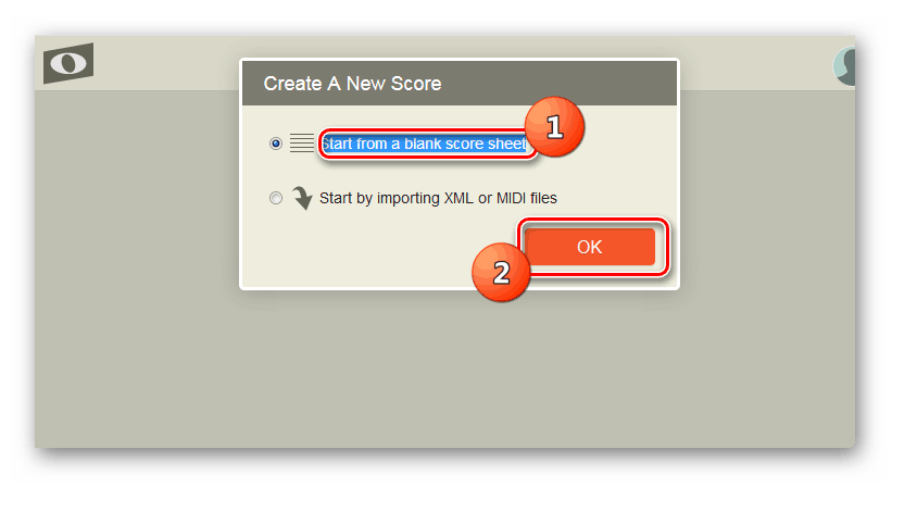 Перехід до створення бланка нотного стану на сайті онлайн-сервісу NoteFlight