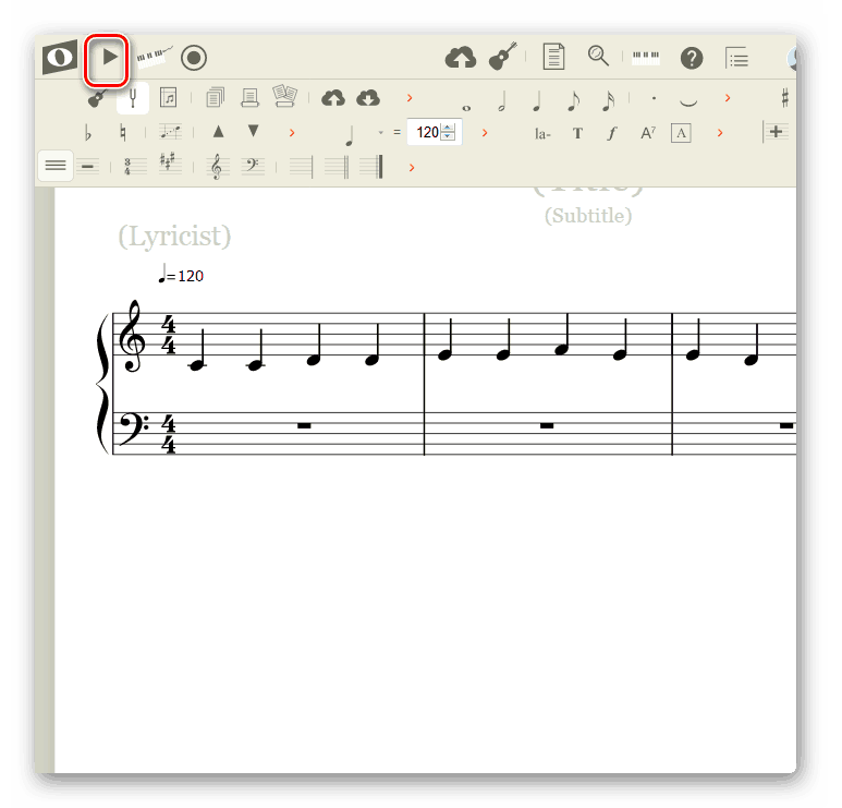 Запуск програвання записаних нотних знаків на сайті онлайн-сервісу NoteFlight