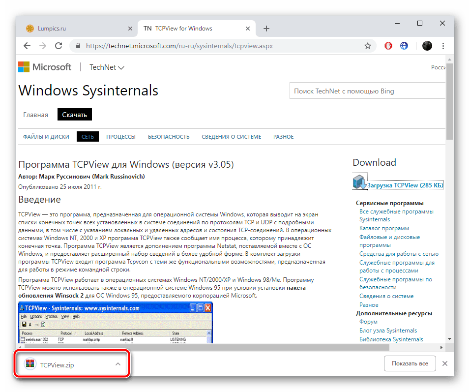 Отворете изтегления архив с програмата TCPView