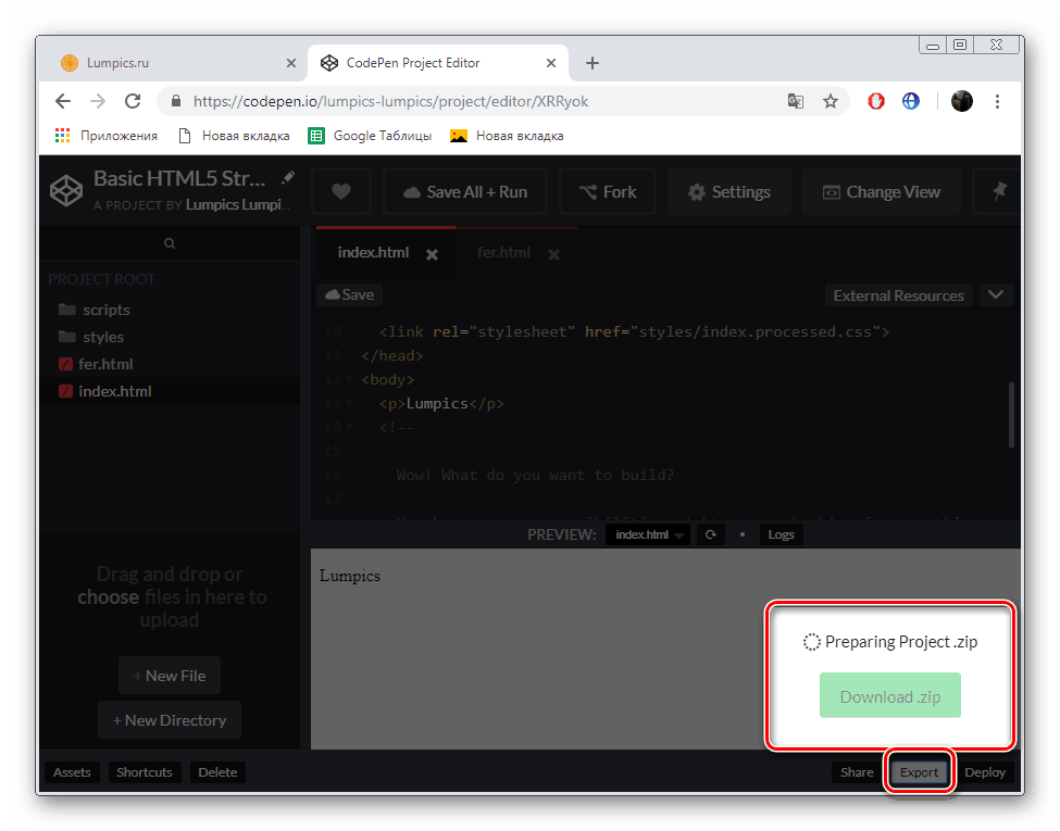 Príprava projektu na stiahnutie kódu CodePen