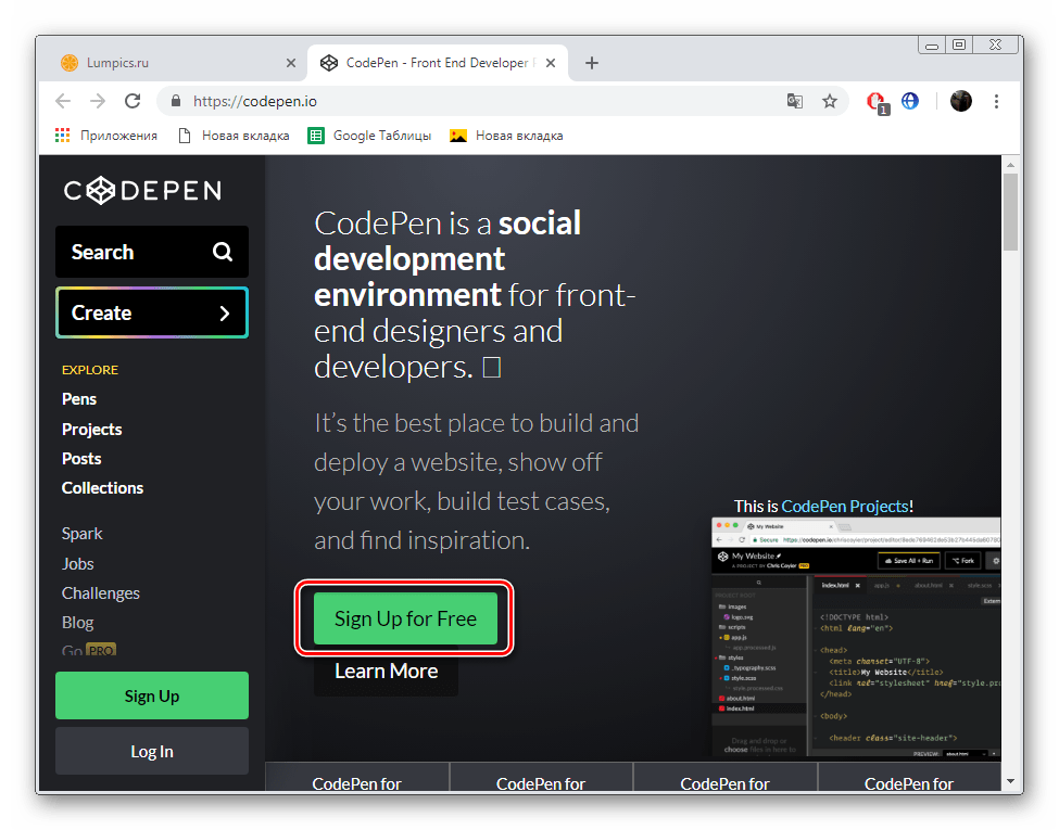 Prejdite na registráciu na stránke CodePen