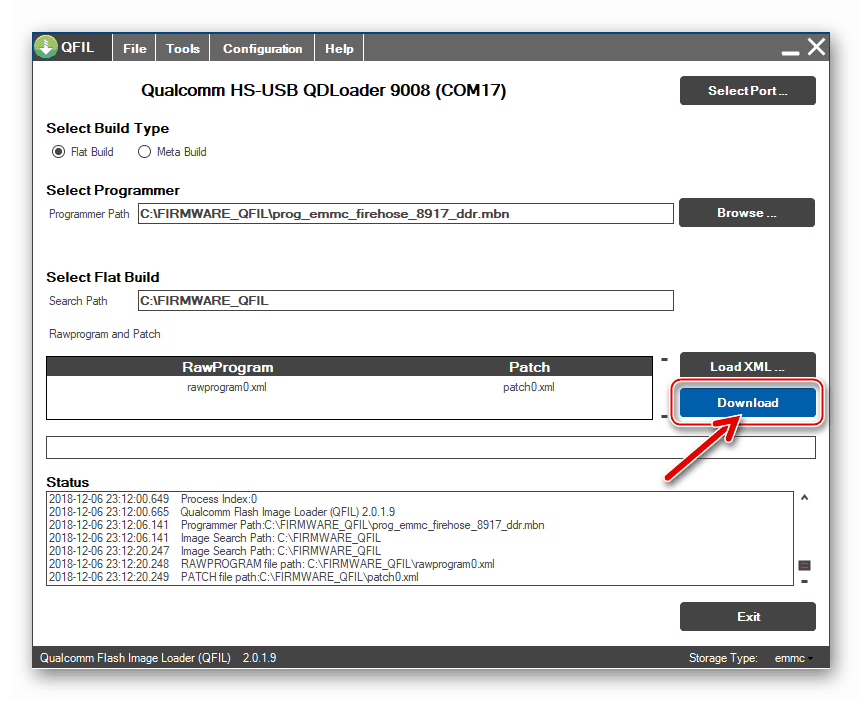 Qualcomm Flash Image Loader (QFIL) inicjacja wykonania głównej funkcji aplikacji - oprogramowania urządzenia