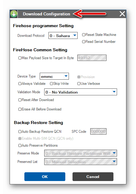 Qualcomm Flash Image Loader (QFIL) Ustawienia programu dla zaawansowanych użytkowników