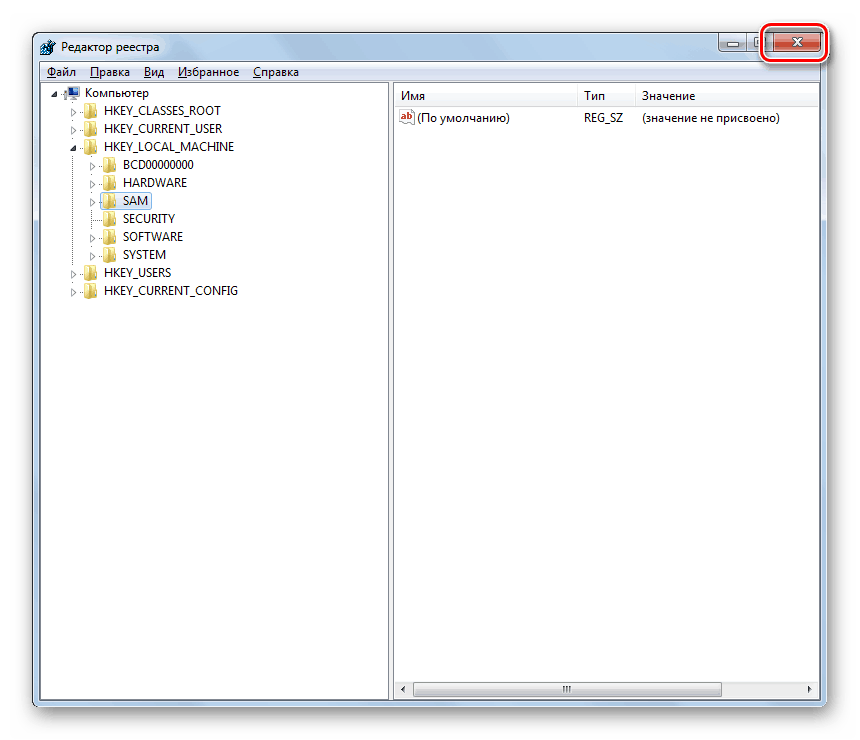 Uzavření editoru registru v systému Windows 7