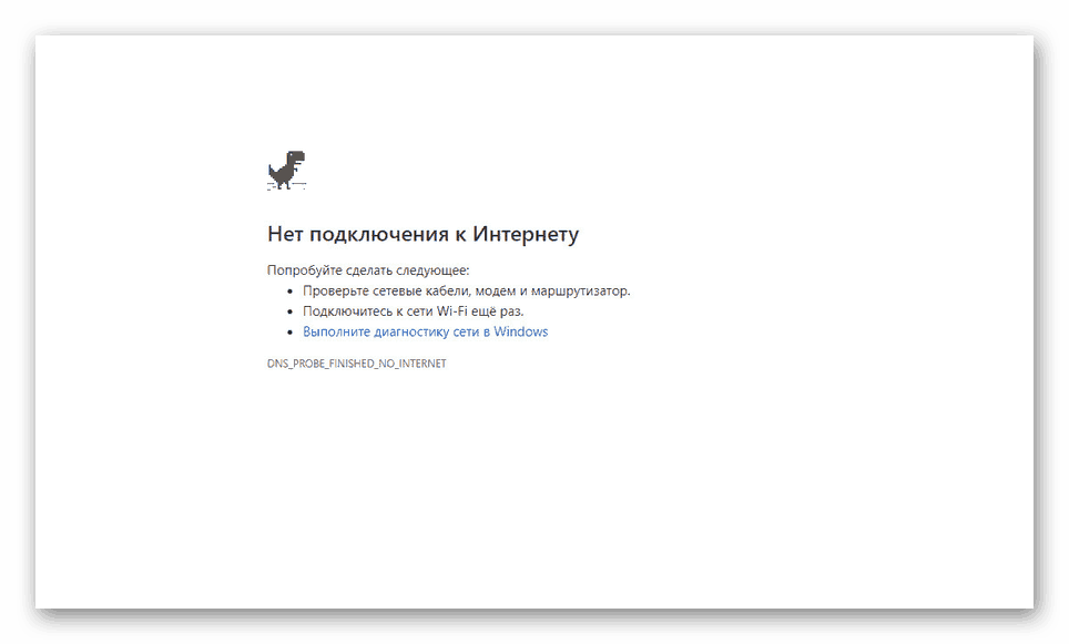 Помилка підключення до інтернету на сайті Google