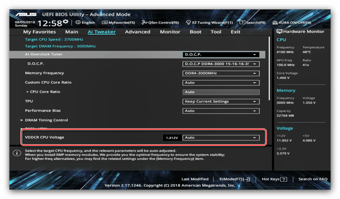 تغيير ولتاژ پردازنده در هنگام نصب UEFI BIOS Utility