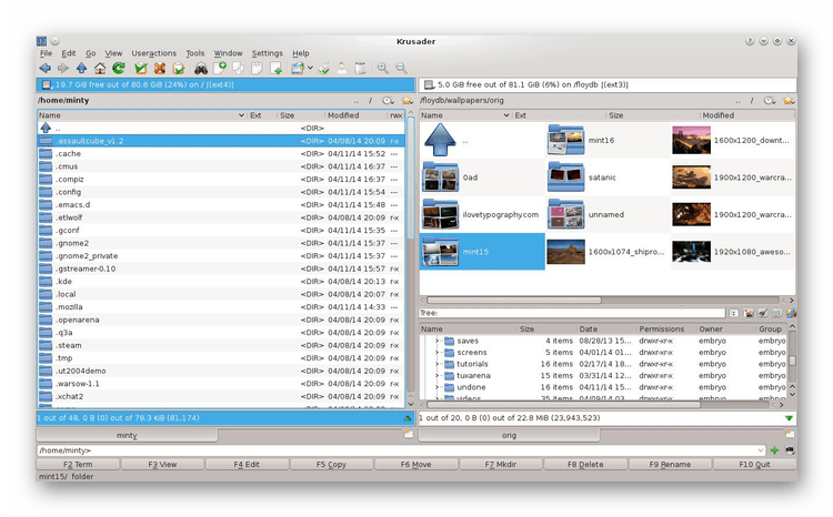Krusader File Manager u Ubuntuu