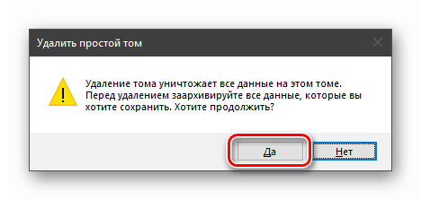 Potvrda brisanja particije s pogona u proširenju Disk Management u sustavu Windows 10