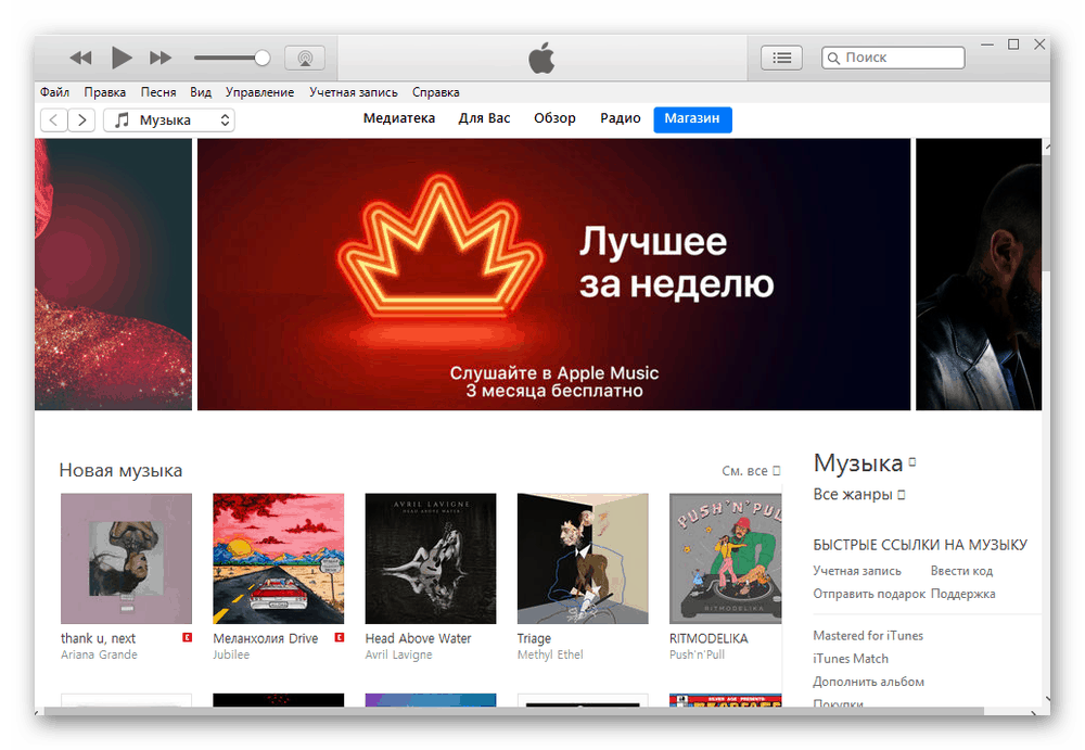 Glavni zaslon iTunes na vašem računalniku