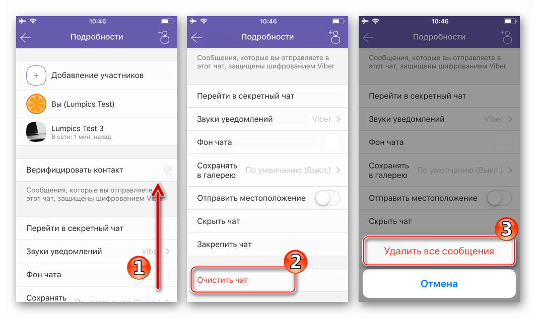Viber برای آیفون پاک کردن چت از همه پیام ها از منوی جزئیات