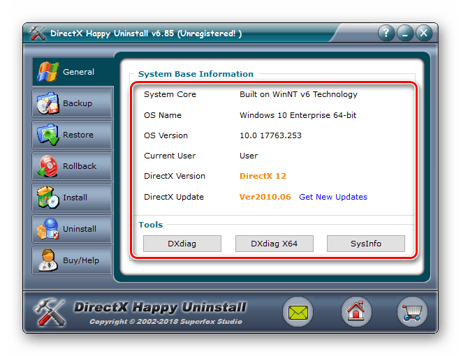Informace v DirectX Happy Uninstall