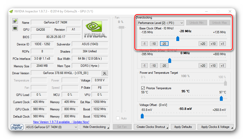 Snížení frekvence grafické karty NVidia