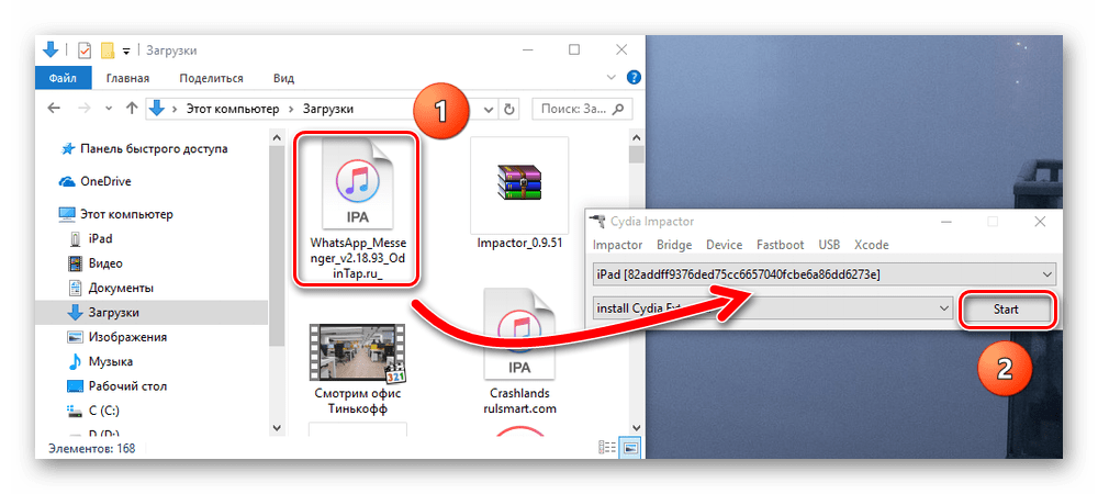 Postopek prenosa IPA datoteke na Cydia Impactor in zagon namestitve aplikacije na iPad