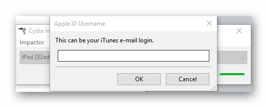 Postopek vnosa Apple ID v Cydia Impactor za namestitev aplikacije na iPad, mimo App Store
