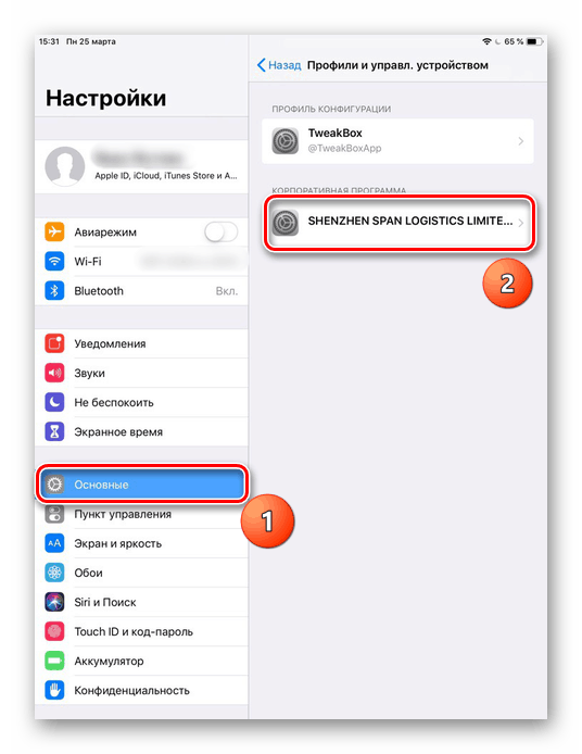Pojdite v razdelek Splošno, da konfigurirate zaupanje v aplikaciji TweakBox na iPad-u