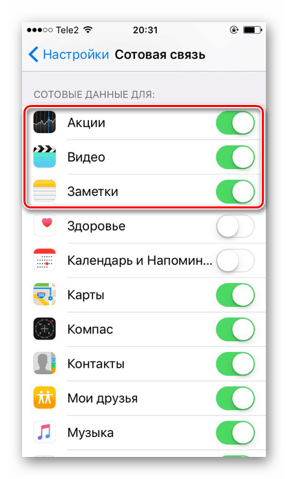 Възможност за достъп до мобилен интернет само за определени приложения на iPhone