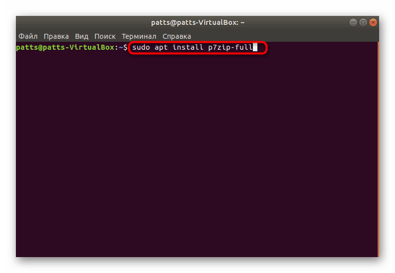 Příkaz k instalaci 7z v Linuxu