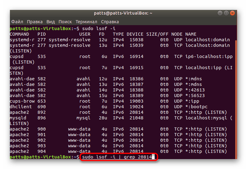 Вибіркове сканування lsof в Ubuntu