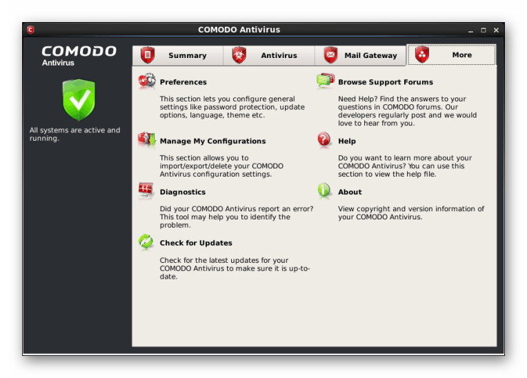 Videz programa Somodo Antivirus za Linux