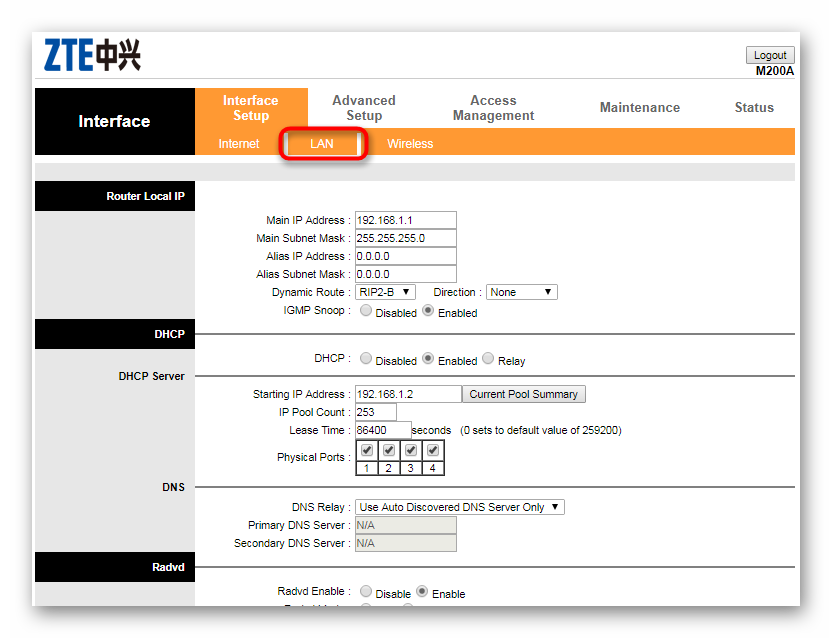 Отидете да настроите кабелна връзка в уеб интерфейса на рутера Promsvyaz