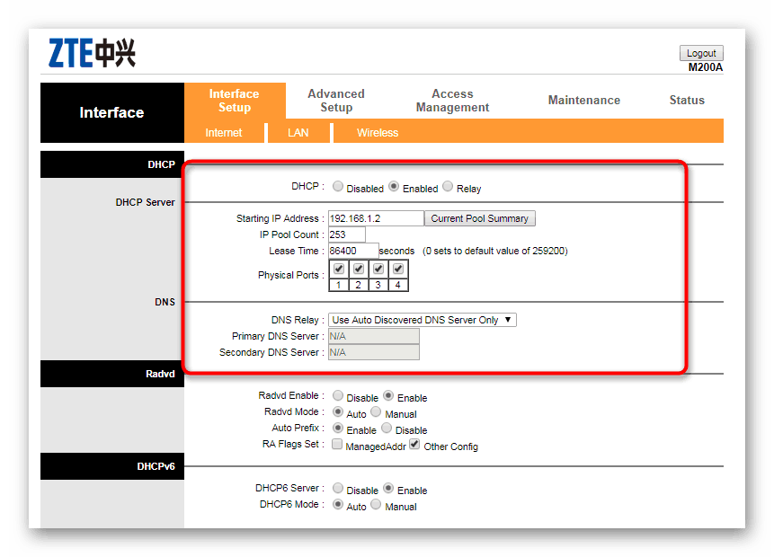 Конфигуриране на DHCP сървър по време на конфигурирането на рутер Promsvyaz