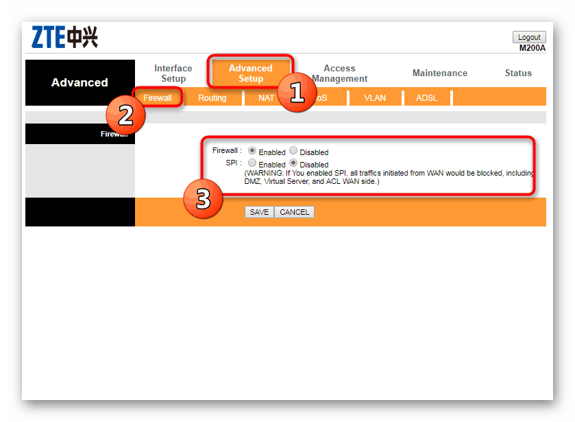 Конфигуриране на защитната стена на рутер Promsvyaz