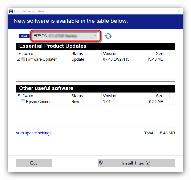 Výběr zařízení pro získání ovladače pro Epson r270 pomocí programu dodavatele