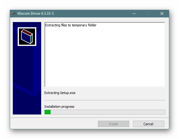 Изчакване за разопаковане на файлове за инсталиране на драйвери за таблети Wacom