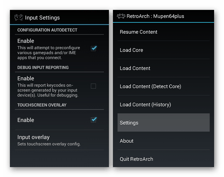 Oglejte si nastavitve v RetroArch v Androidu