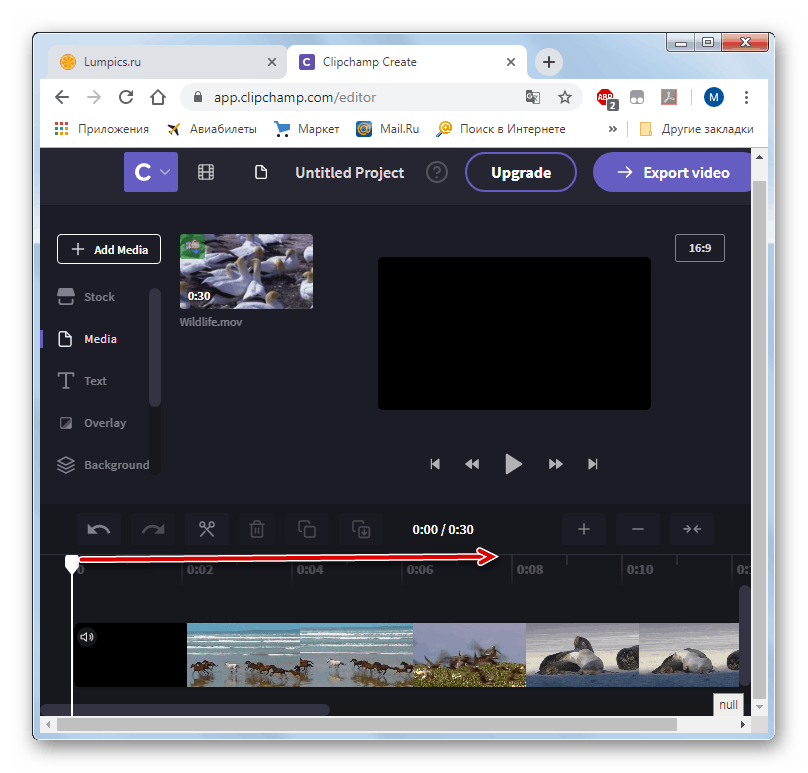 Přetáhněte posuvník časové osy video storyboardu ve službě Clipchamp ve webovém prohlížeči Google Chrome