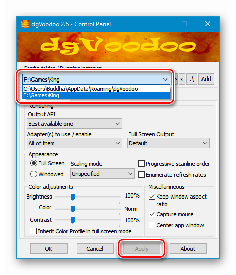 Konfigurowanie folderu konfiguracji programu dgVoodoo w systemie Windows 10