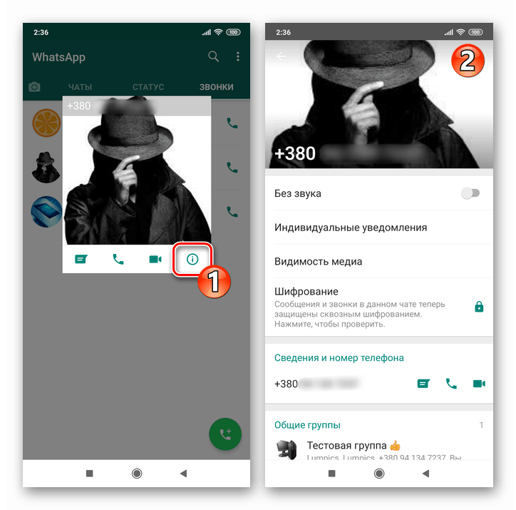 Whats App за екран за отваряне на екрана за отваряне на Android Детайли за контакт от дневника на повикванията
