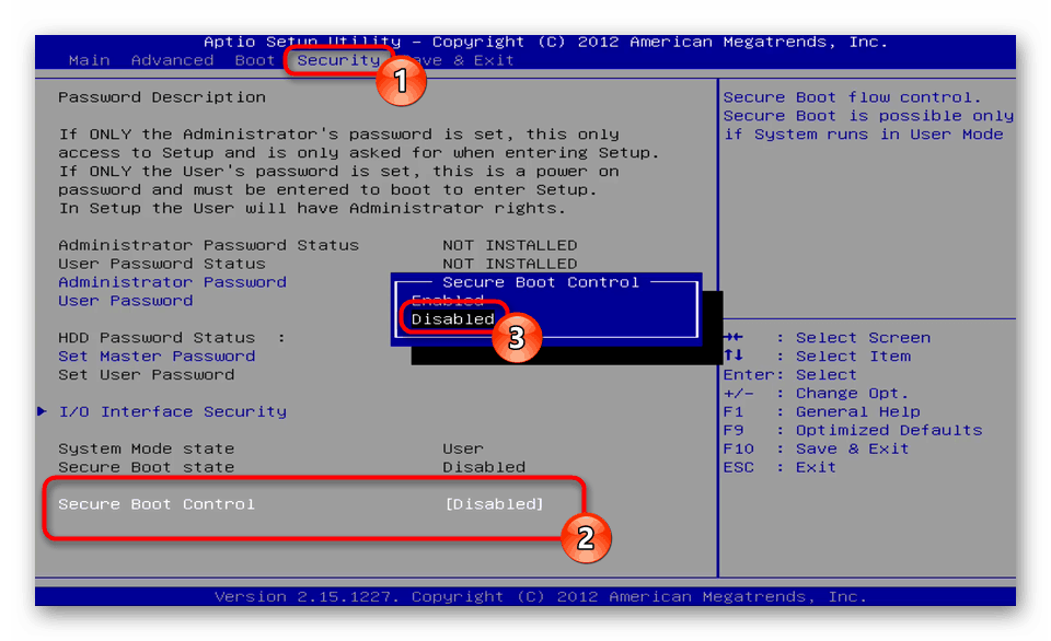 Деактивиране на защитено зареждане чрез BIOS на дънната платка Windows 7