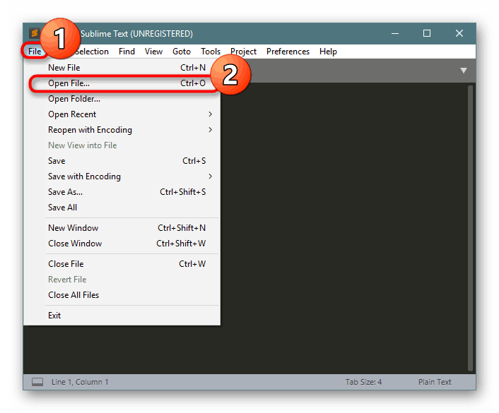 Otvorenie súboru na úpravu v Sublime Text