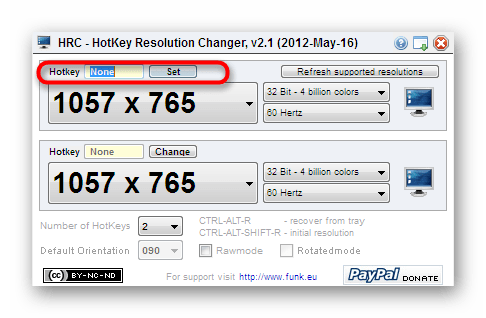 Избор на бърза клавиша за промяна на настройките в HotKey Resolution Changer