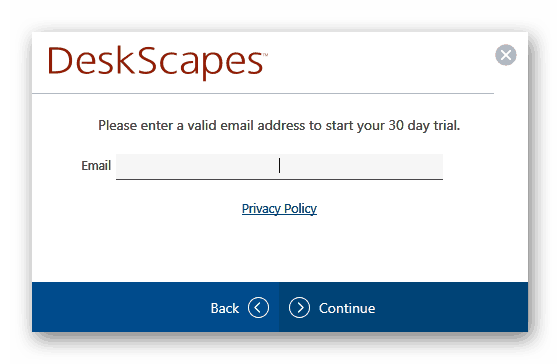 Введення електронної пошти для реєстрації пробної версії DeskScapes