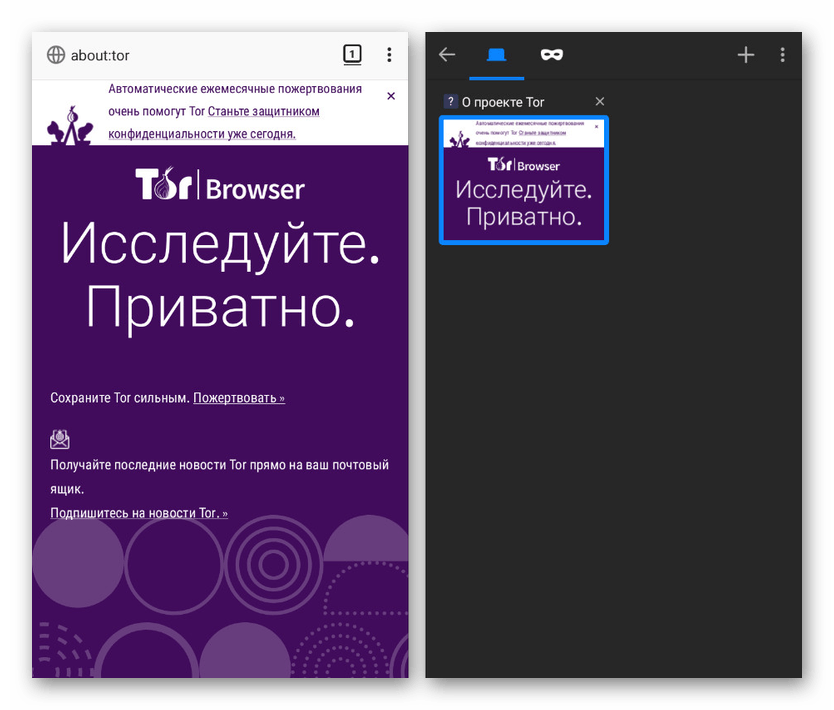 Úspešné pripojenie k sieti TOR v Tor Browser v systéme Android